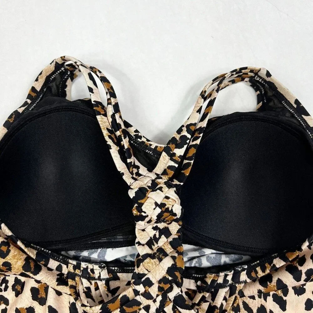 Kim Gravel Tankini Set Cheetah Braid Back Bike Shorts Modest Swimsuits For All